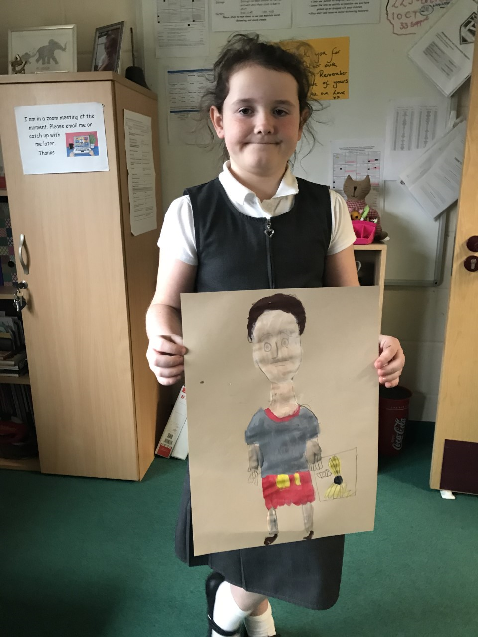 Elsie looking almost pleased with herself and her Roman soldier painting!