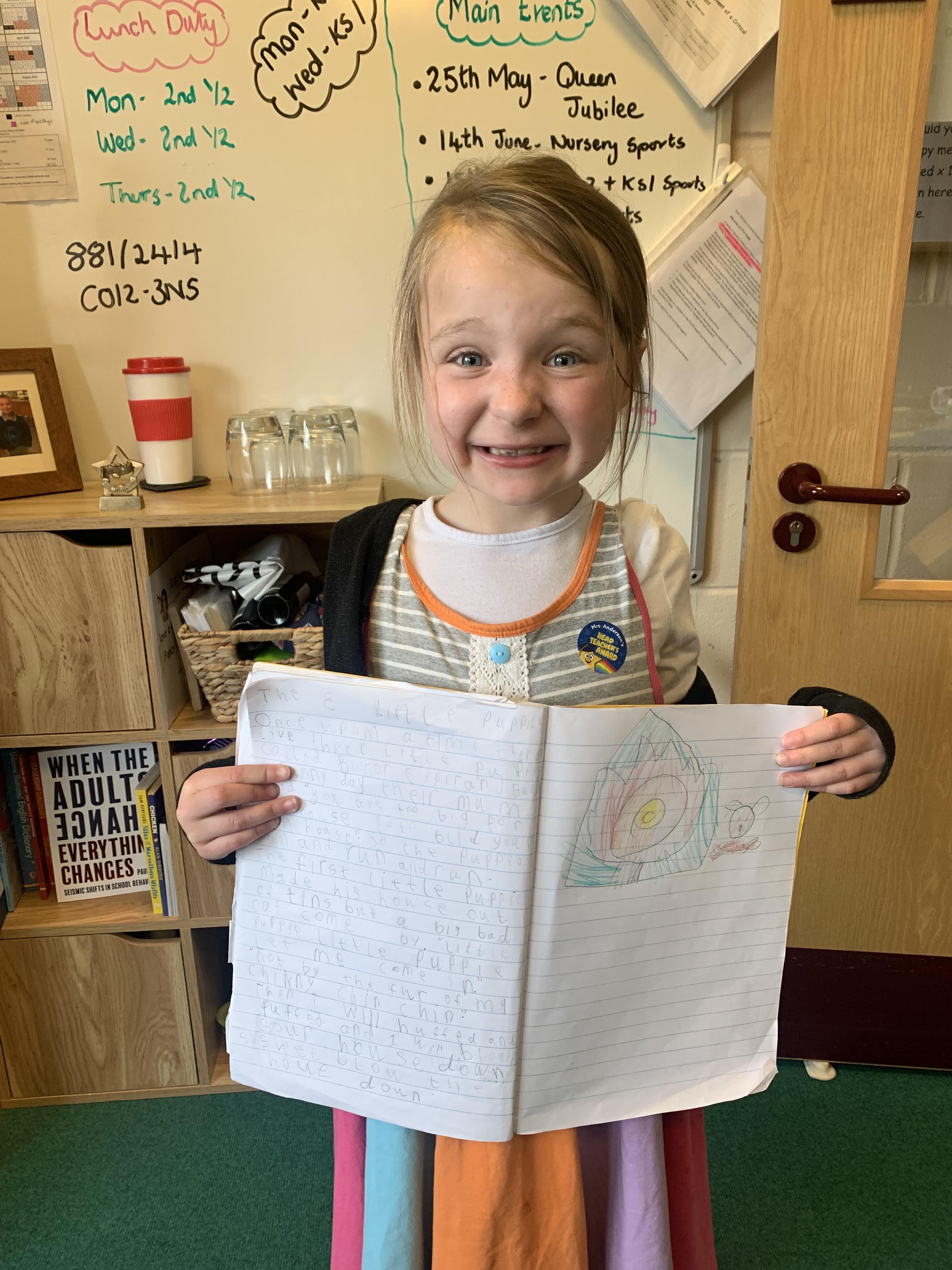 Charlotte has written her very own version of The 3 Little Pigs-super job!