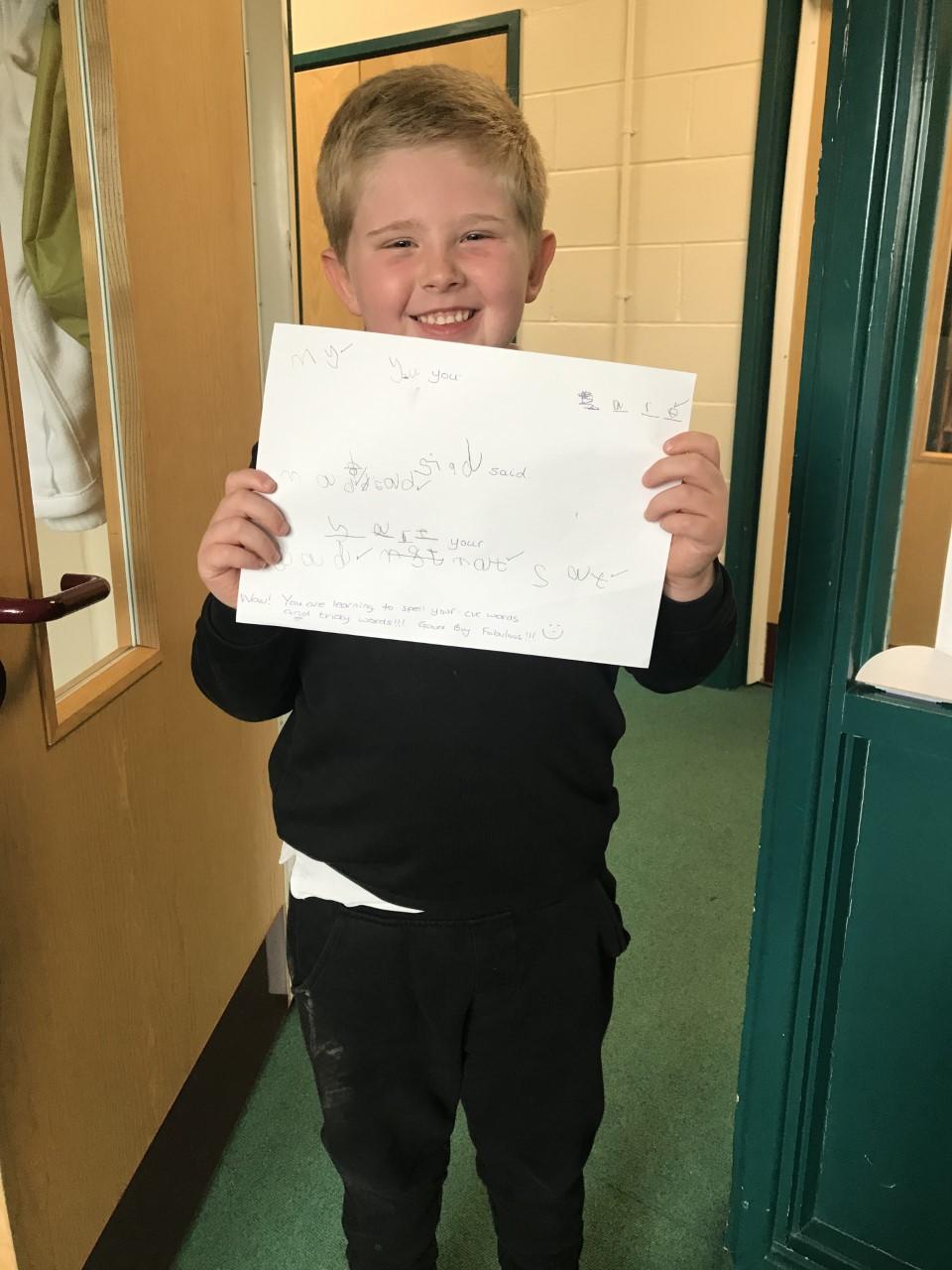 Jayden is being really successful with his spelling words and some tricky ones too!