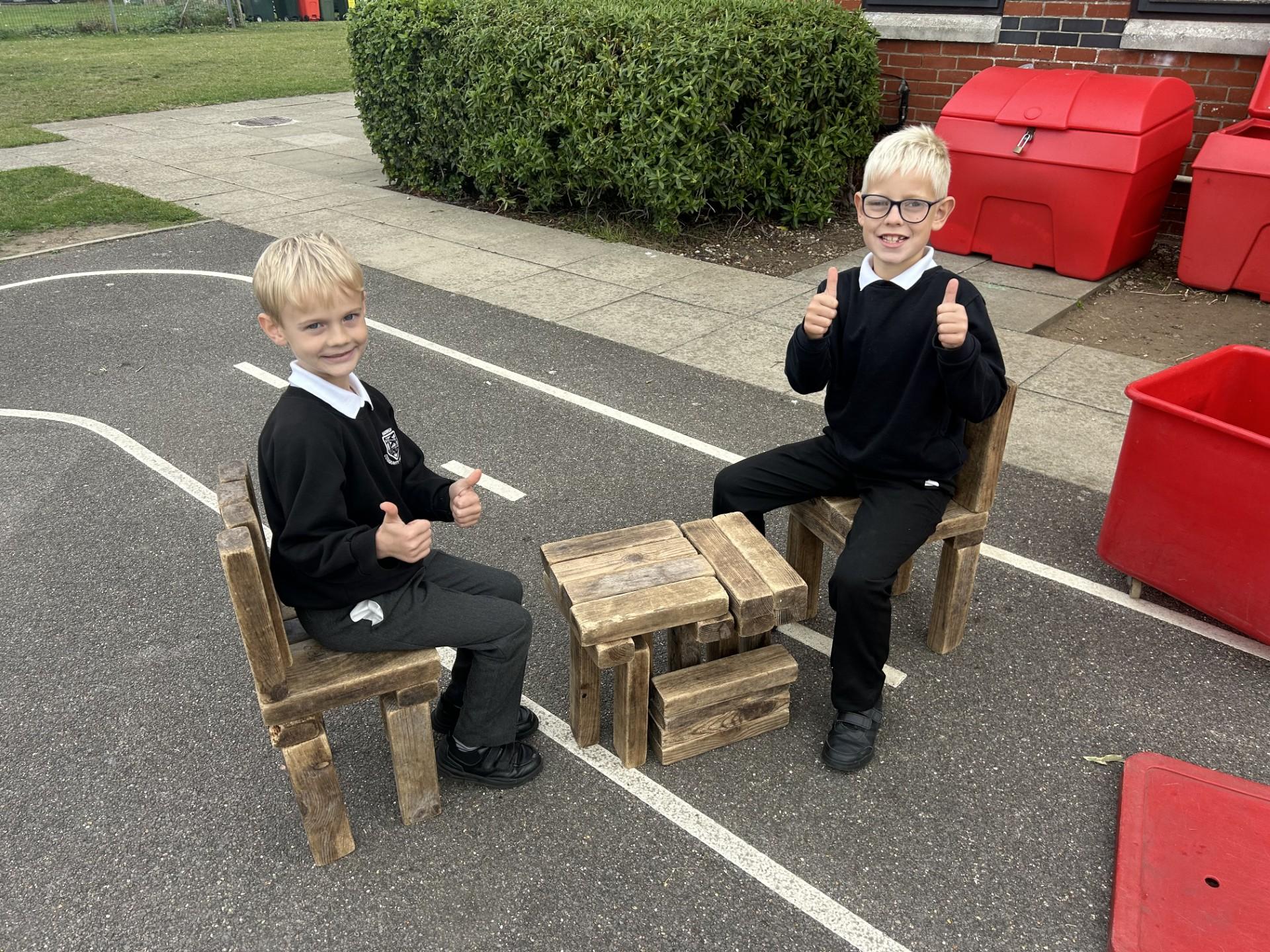Henry and Seb made a table and chairs set out of Jenga during morning play!